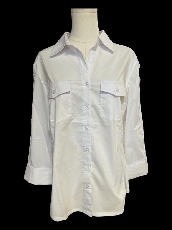 Zac & Rachel Tops - EUC+ Zac & Rachel White Crochet Detail Button-Up Blouse | Size L